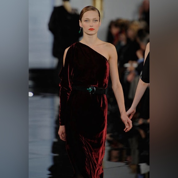 Ralph Lauren Collection Evening Gown Velvet Maxi Dress Runway 2011 One Shoulder - Picture 3 of 12